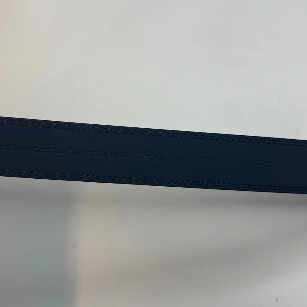 Nautica Men's Inlay Logo Signature Double Stitch Leather Belt- Size 40